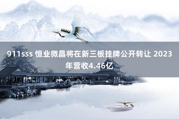 911sss 恒业微晶将在新三板挂牌公开转让 2023年营收4.46亿