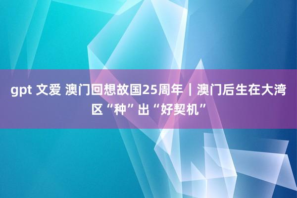 gpt 文爱 澳门回想故国25周年｜澳门后生在大湾区“种”出“好契机”
