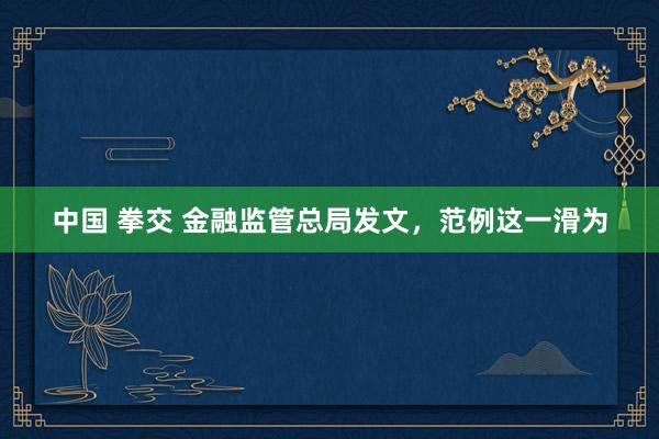 中国 拳交 金融监管总局发文，范例这一滑为