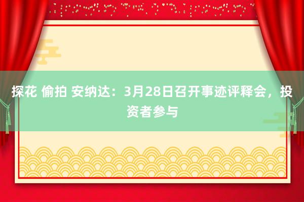 探花 偷拍 安纳达：3月28日召开事迹评释会，投资者参与