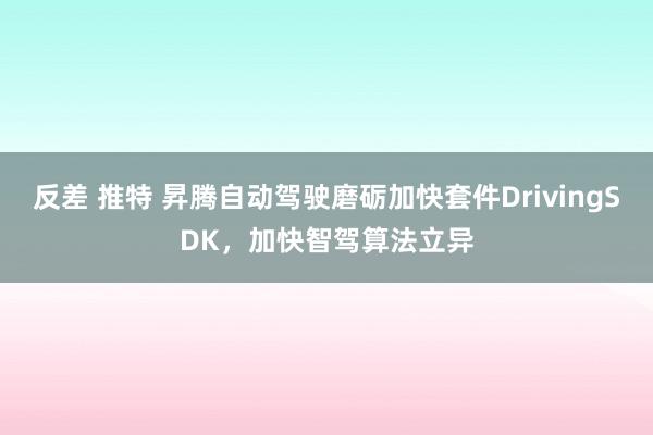 反差 推特 昇腾自动驾驶磨砺加快套件DrivingSDK，加快智驾算法立异
