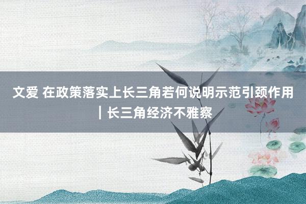 文爱 在政策落实上长三角若何说明示范引颈作用︱长三角经济不雅察