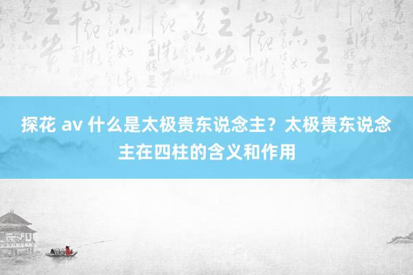 探花 av 什么是太极贵东说念主？太极贵东说念主在四柱的含义和作用